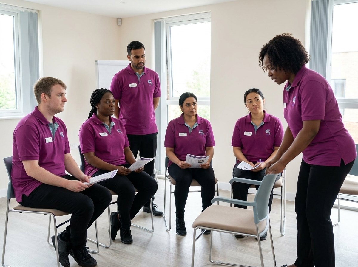 Safeside carers in branded uniforms taking part in moving and handling training in East London